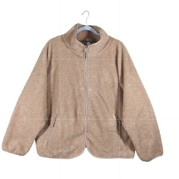 All in Motion Sherpa Jacket Camel Brown S Zip Up Pockets Relaxed Fit Coat Casual - Picture 1 of 8